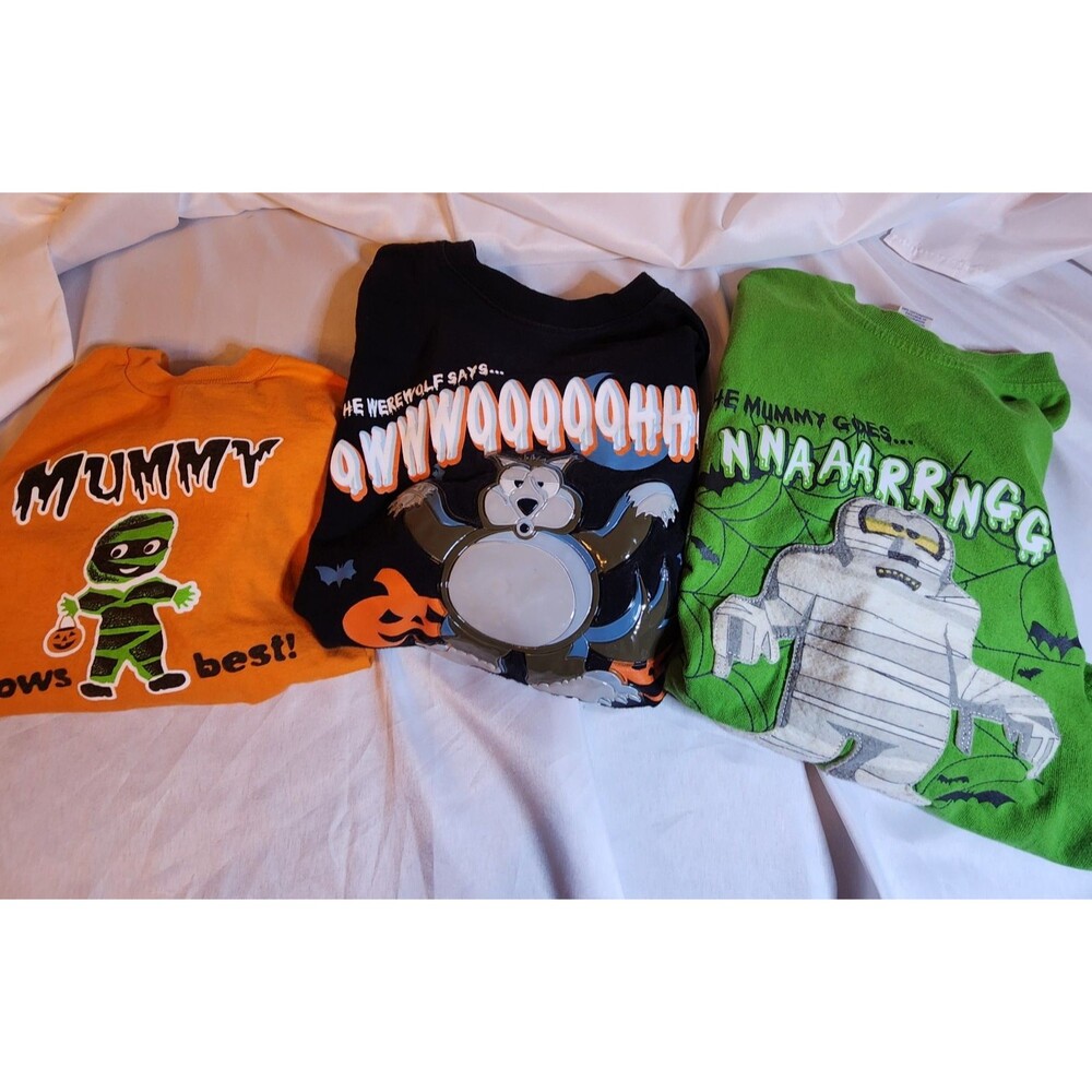 Vintage Y2K Halloween Shirt Lot 5T Mummy Werewolf Old Navy 2000s Kids 3 Pc